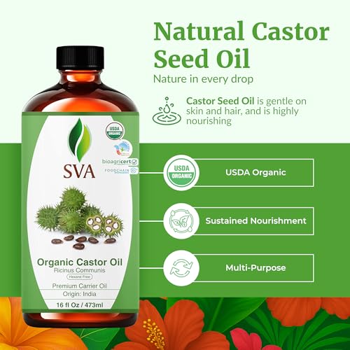 SVA Organic Castor Seed Oil - 16 Oz Cold-Pressed Hair & Skin Care
