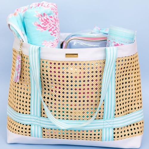 Beachside Haven Caning Beach Tote Bag with Hat Holder & Tassel Keychain