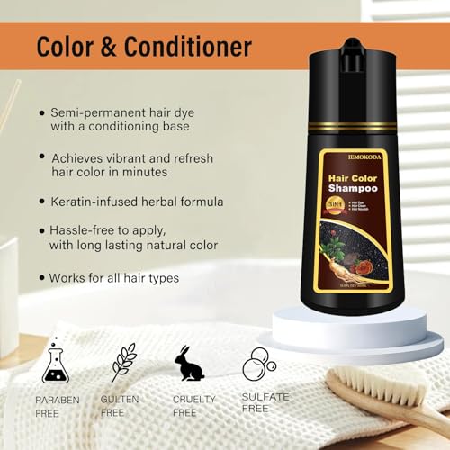 GURKOOYD Silver Hair Dye Shampoo 3-in-1, Instant Hair Color for Women & Men, Semi-Permanent, Herbal Formula, 16.9 Fl Oz