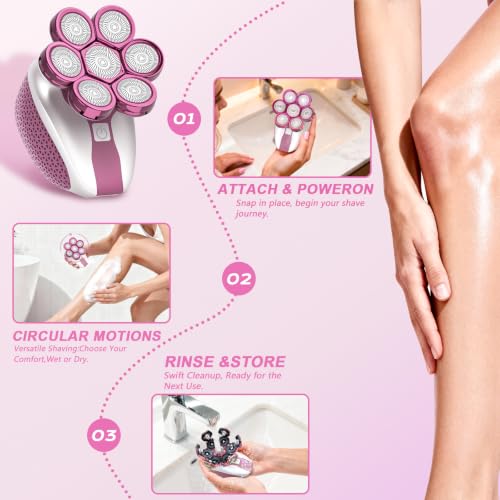 Women’s Electric Shaver with 7D Rotary Heads Waterproof Rechargeable Grooming Kit