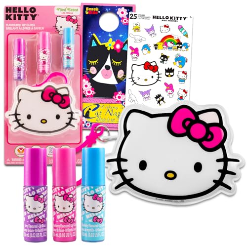 Hello Kitty Lip Gloss Bundle - 3 Flavors with Pouch & Stickers