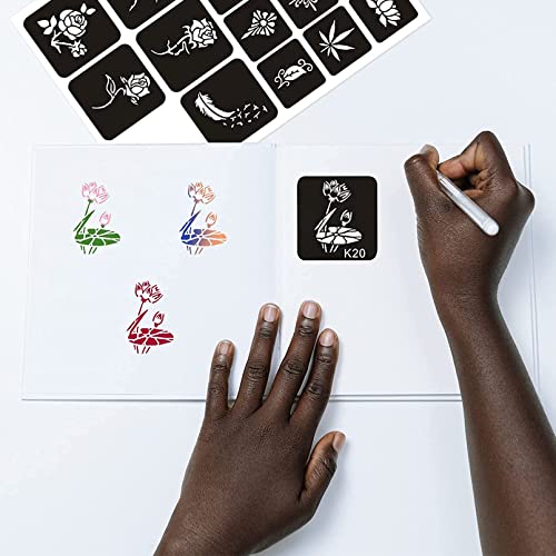 761pcs Temporary Tattoo Stencils, 20 Sheets Face Body Paint Henna Stencils Kit, Glitter Tattoo Stencils for Man Women Birthdays Halloween Christmas Party Favor Supplies