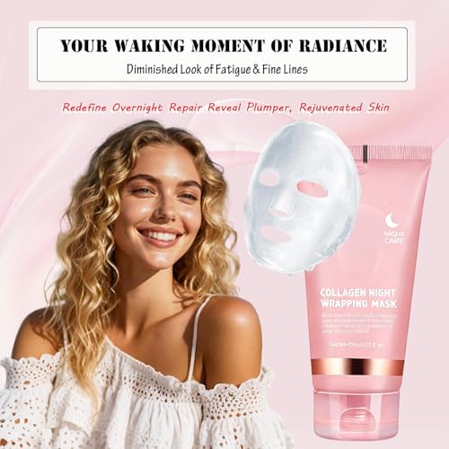 Collagen Night Wrapping Mask (2.54 fl oz), Peel-off Night Mask With Applicator, Deeply Nourish &Moisturize & Firm Skin,Natural Ingredients Gentle On Skin
