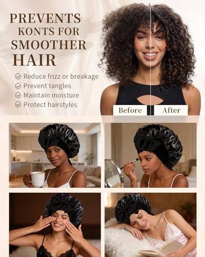 Silk Satin Bonnet for Women - Large Sleep Cap with Tie Band