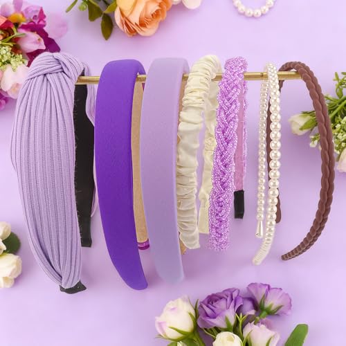 AHONEY 7-Pack Purple Headbands for Women & Girls - Non-Slip Hair Accessories