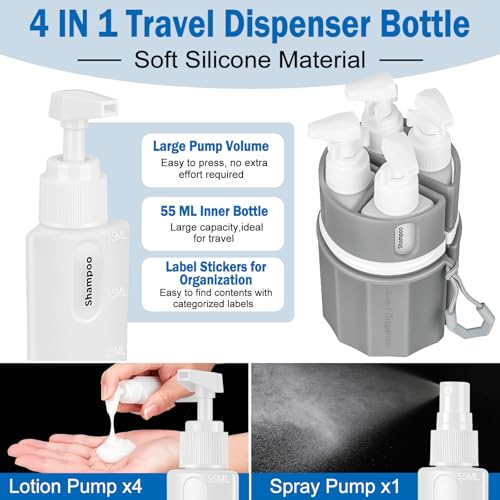 SelfTek 4-in-1 Travel Dispenser Bottle Set - 55ml Leak-Proof Containers