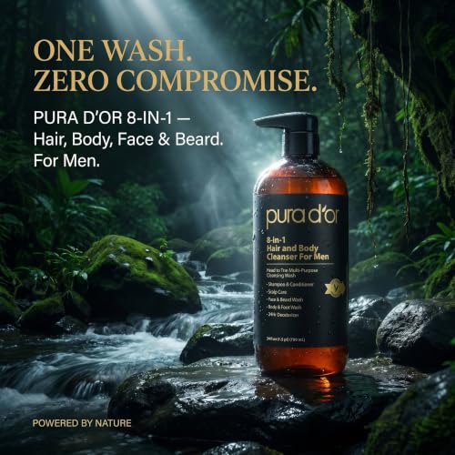 PURA D'OR 24 Oz 8-in-1 Multi-Use Hair & Body Cleanser for Men – Organic Aloe & Cedarwood