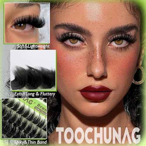 Thick Lash Clusters Kit 12-24mm Long Fluff Cluster Eyelash Extensions 180D+240D D Curly Individual Lashes Clusters Kit DIY Lash Extension Kit with Lash Bond and Seal for Eyelash Clusters by TOOCHUNAG