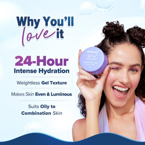 Aqualogica Illuminate + Hydra Gel Face Moisturizer | 24 Hour Deep Hydration for Oily to Combination Skin | with Wild Berries & Alpha Arbutin | Water-Like Gel Texture | 7.05 Oz/200g