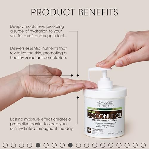 Advanced Clinicals Coconut Body Lotion Moisturizing Cream & Face Lotion For Women & Men | Coconut Lotion | Natural Coconut Oil Cream Skin Care Moisturizer Body Butter Balm For Dry Skin, 16Oz, 2-Pack