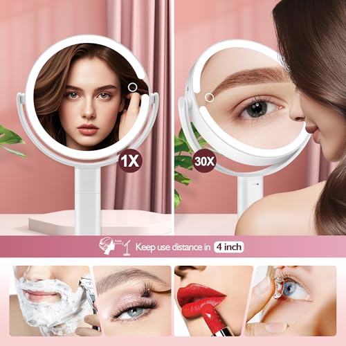 MOMOKUBA Makeup Mirror 30X Magnifying, LED Lighted, Height Adjustable