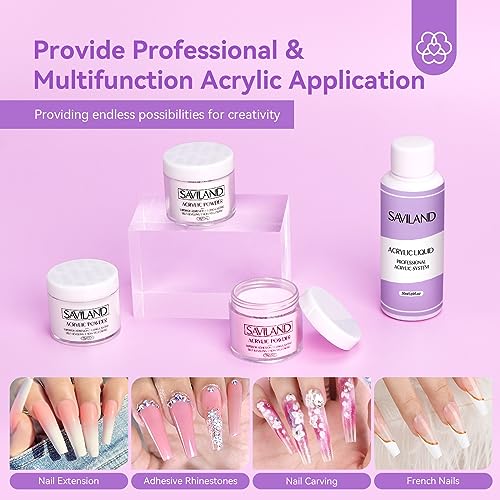 SAVILAND 113pcs Acrylic Nail Kit with Drill for Beginners, White Pink Clear