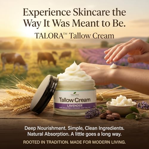 Tallow Cream: Lavender | 100% Grass-Fed & Finished Beef Suet Tallow Moisturizer with Organic Jojoba Oil | Deeply Nourishing | All-Natural Skin Cream for Dry & Sensitive Skin (2oz)