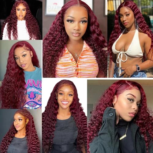 #99J Burgundy Deep Wave Human Hair Bundle - 26 Inch, 100g