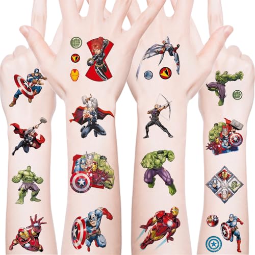 XSMIN 20Pcs Cartoon Superhero Temporary Tattoos for Kids Boys, Waterproof Party Favors (Variation A)