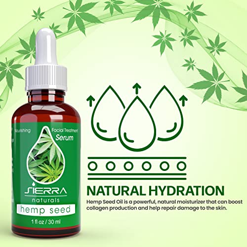 Sierra Naturals Hemp Seed Oil, Benefits for Skin Hemp Seed, Great for Beauty Anti-Oxidant Anti-Aging Moisturizing Hydrating with Vitamin E (1oz) - Hemp Oil