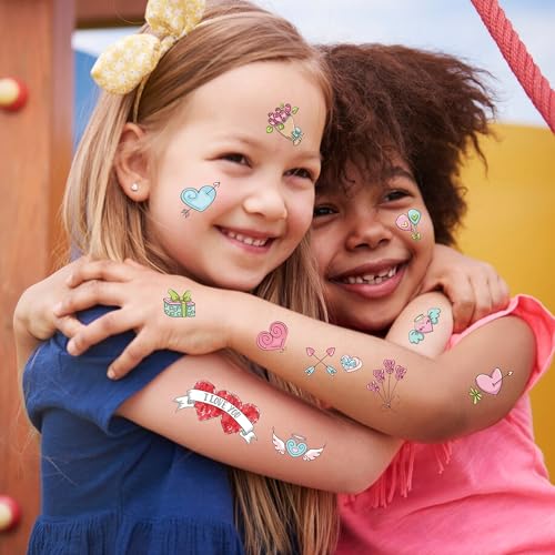 Valentine's Day Temporary Tattoos for Kids - 10 Sheets with 80 Designs