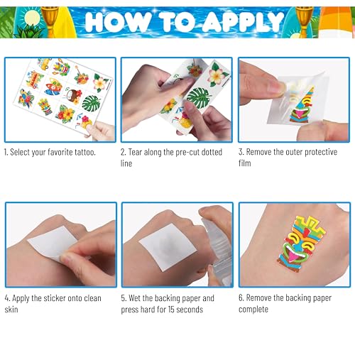 96 PCS Hawaiian Luau Temporary Tattoos for Kids