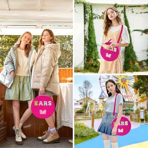 Heaband Holder Organizer, Large Round Tiara Tote Storage Box, Headband Ears Display Storage Box with Shoulder Straps (Rosy Red)