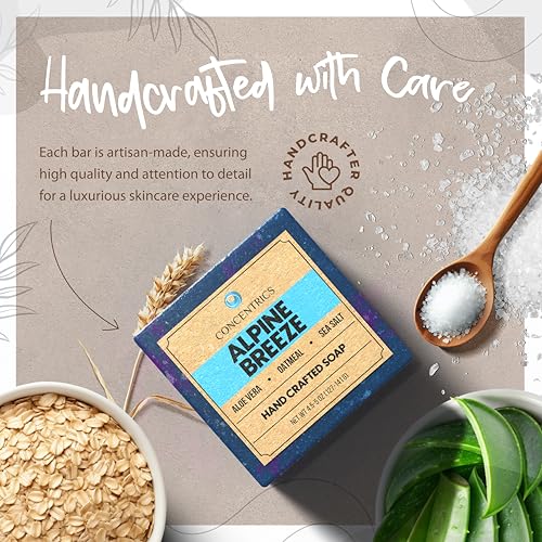 Alpine Breeze All Natural Body Soap for Women & Men with Coconut & Organic Shea Butter - Vegan, Handmade & Non Toxic Bar Soap for Face & Body Made in the USA - Cold Pressed Hand Made Soap Bar