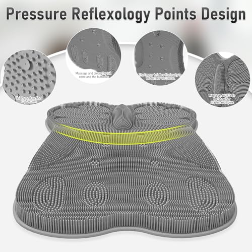 Back Scrubber Body Bath Cushion Tub Bathtub Back Lumbar Support Ergonomic Silicone XL Thick Soft Seat Pad Non-Slip Suction Cups Relaxing Spa Mat Exfloating Scrubbing Shower 28 x 19 Grey