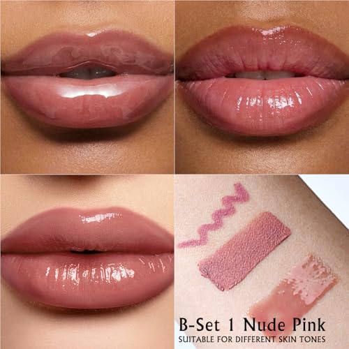 Nude Pink Lip Kit - Matte Lipstick, Lip Liner & Gloss Set