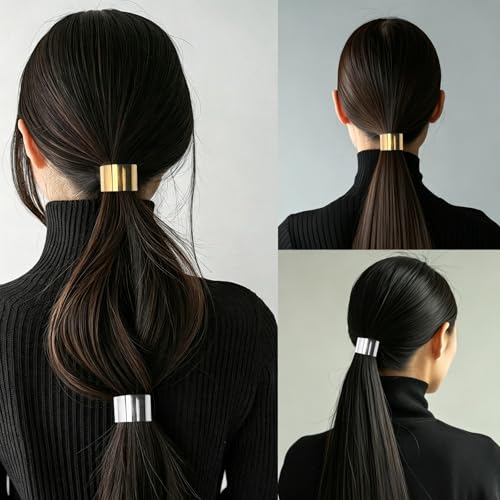 GIYAWA 4 Pack Ponytail Holders with French Buckle Hair Cuffs - Gold & Silver, High-Quality Metal, Secure Fit for Women