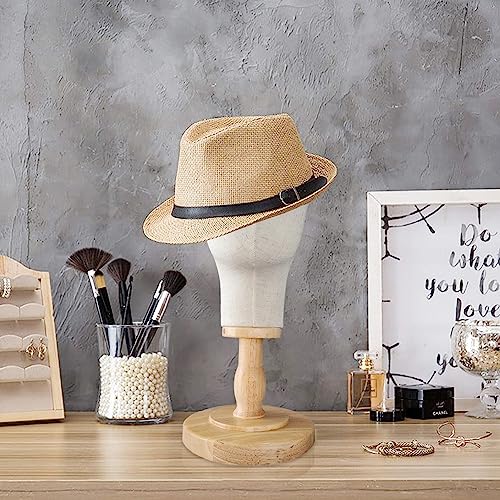 CHADWICK Wig Head Stand Mannequin Head Hat Display Stand Linen Wig Holder, Hat Rack Fabric Head, Canvas Dome + Detachable Wood Stand, Wig Display Model Head Wig Stand for Wigs, Hats, Caps, Headdress