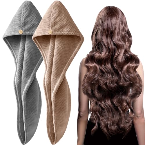 YFONG Microfiber Hair Towel Wrap - Quick Dry Turban for Women, 2-Pack