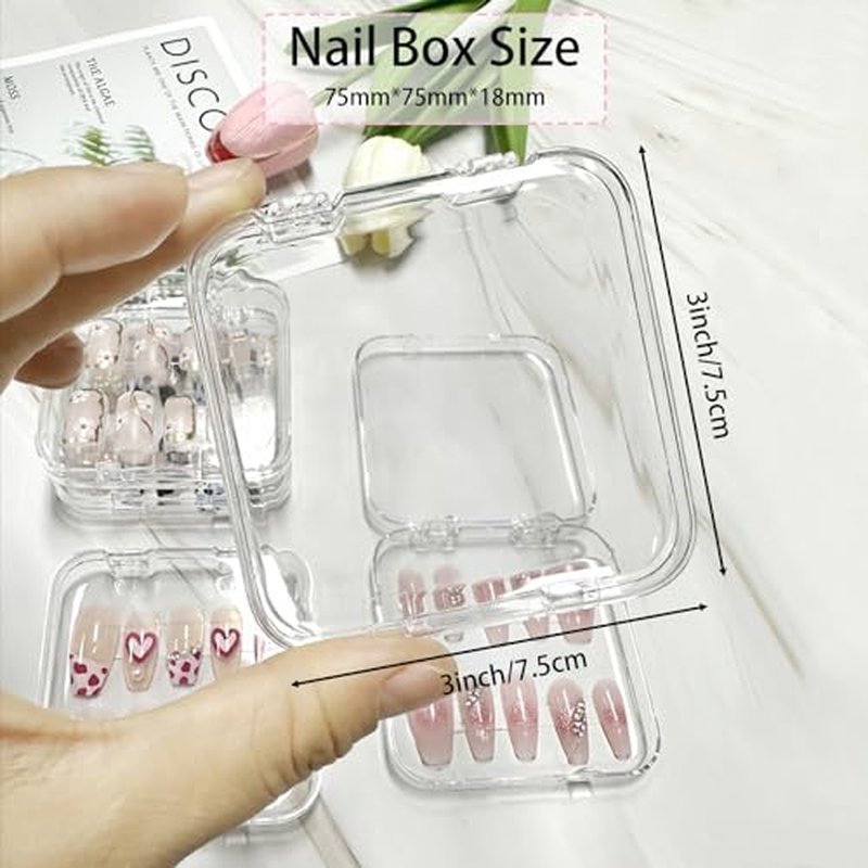 12pcs Clear Acrylic Press On Nail Storage Box Set with Adhesive