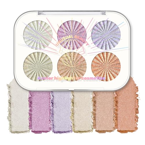 6 Color Face Cheek Highlighter Makeup Palette Shimmer Glitter Iridescent Multichrome Holographic Eyeshadow Palette Purple Rainbow Glitter Highlighter Makeup Highlight And Contour Eye Makeup