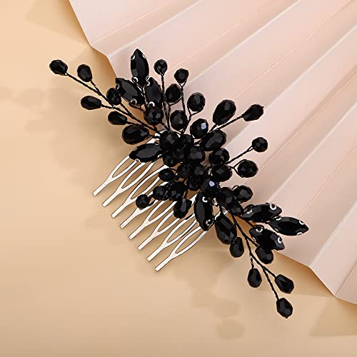 Black Rhinestone Hair Comb - Handmade Crystal Wedding Accessory