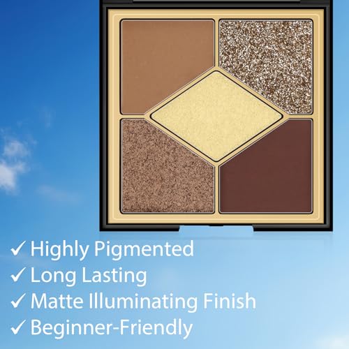 Boobeen 5-Color Eyeshadow Palette - Neutral Brown Matte & Shimmer