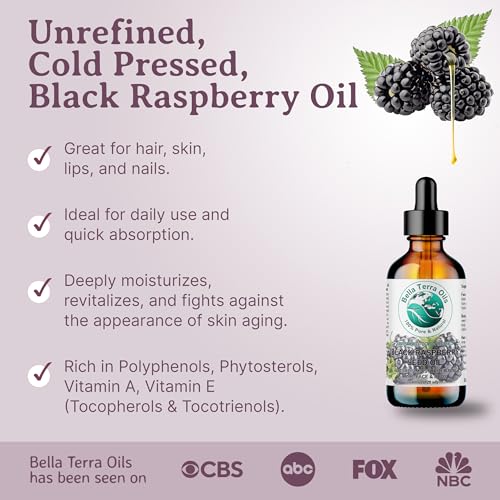 Bella Terra Oils - Black Raspberry Seed Oil 8 oz - Natural Elixir Enhanced with Ellagic Acid & Vitamin A, Cold-Pressed Cosmetic Secret for Radiant Skin