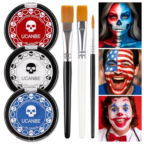 UCANBE White Black Blue Face Paint Kit with 3 Brushes