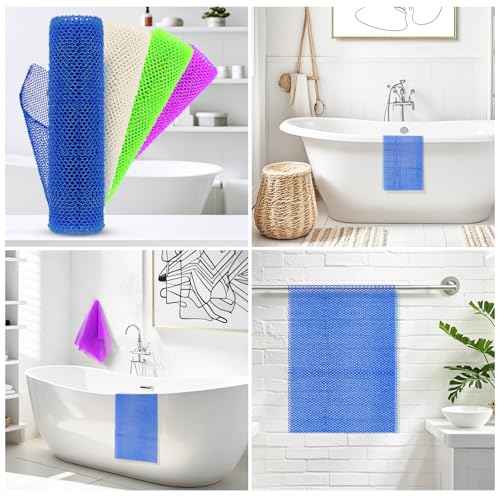4 Pieces African Net Sponge for Deep Exfoliation ? African Net Sponge Authentic, Exfoliating Washcloth, Quick-Drying African Exfoliating Net for Smooth & Glowing Skin(Blue, Green, Purple, White)