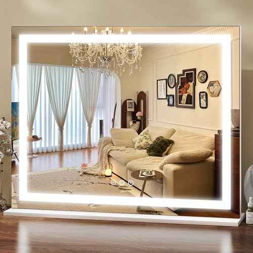 ROLOVE 23x18 Inch Lighted Vanity Mirror, 3-Color Dimmable LED & Touch Control - Large Makeup Mirror for Dressing Room (Wall/Tabletop Mount)