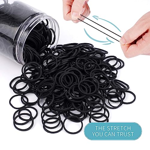 Black Rubber Hair Bands, 600 Pcs Small Hair Ties for Thick Hair