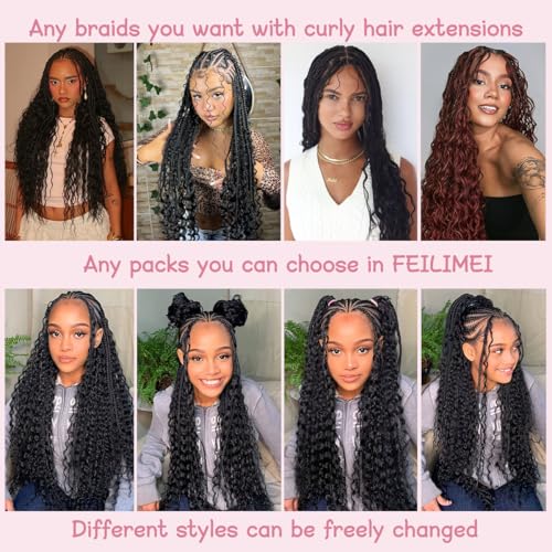 FEILIMEI Deep Wave Crochet Hair 22 Inch Pink (Pack of 6)