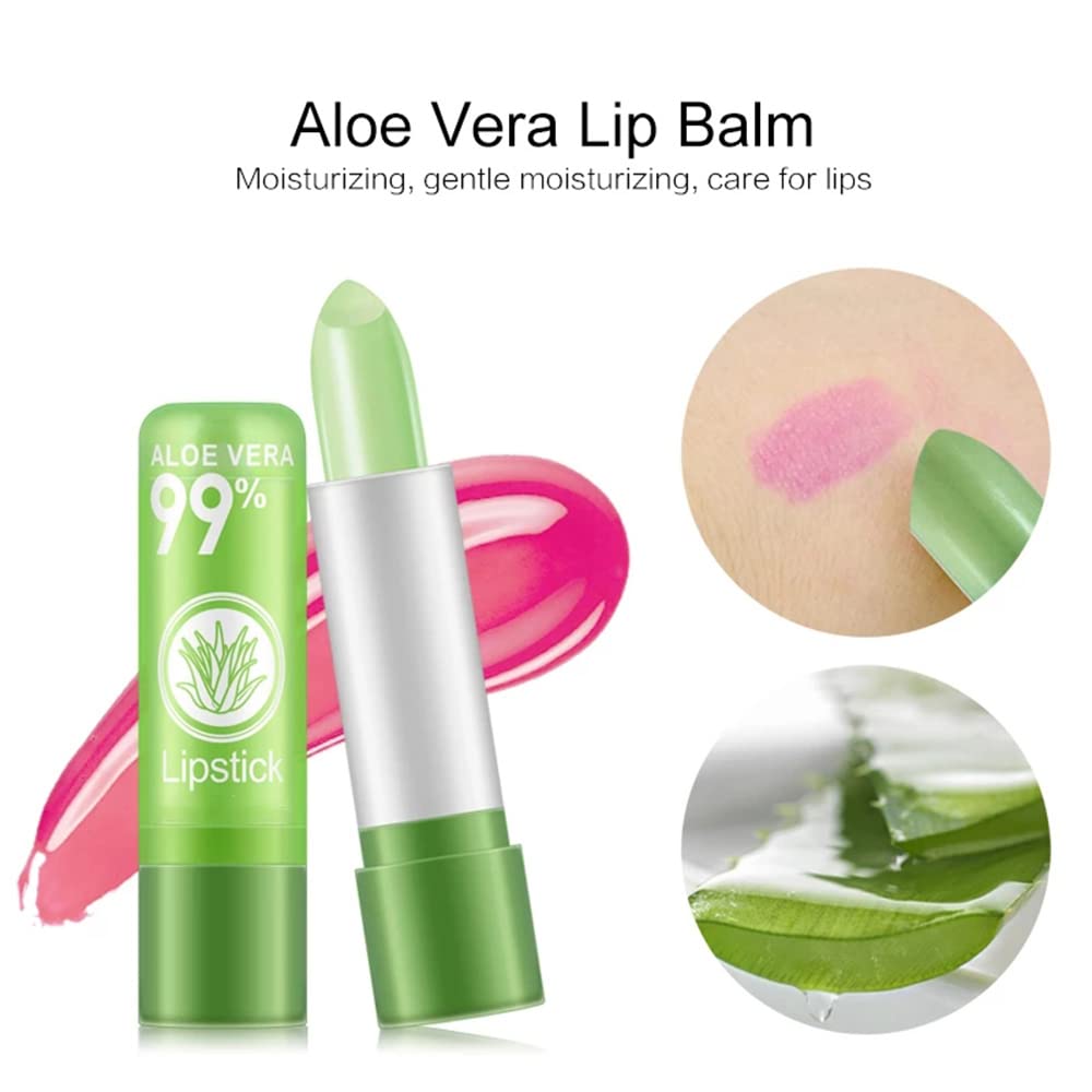 AJIXIEHC 12 Pack Aloe Vera Lipstick, Long Lasting Nutritious Lip Balm Lips Moisturizer Magic Temperature Color Changing Lip Gloss