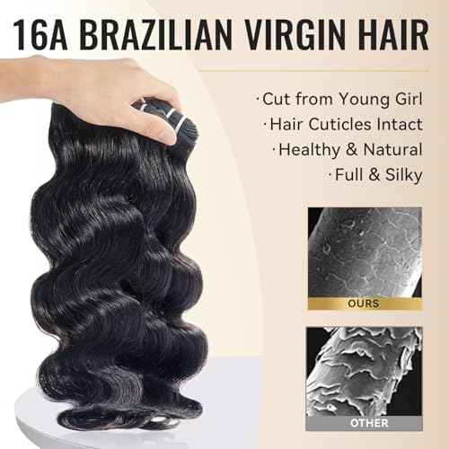 WEQUEEN Bundles Human Hair Body Wave 16A Brazilian Virgin Hair Bundles 24 Inch Thick Weave Natural Black