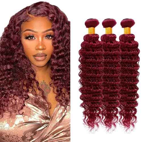 Condescension Bundles Human Hair 24 26 28 inch Burgundy 99J Deep Wave Human Hair Bundles Wine Red Burgundy Unprocessed Quick Weave for Black Women