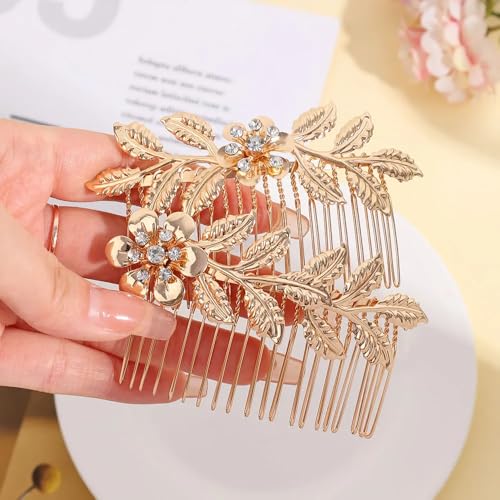 8 Pack Leaf Decorative Hair Combs - Gold & Silver Metal Side Clips
