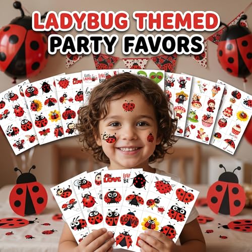 Ladybug Temporary Tattoos for Kids, 96 Pack Waterproof
