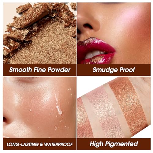 5-Color Face Highlighter Palette - Waterproof Shimmer Powder