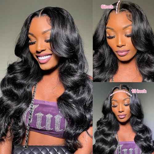13x6 Body Wave Lace Front Wigs Human Hair Pre Plucked Bleached Knots 180 Density 24 Inch HD Frontal Wigs Human Hair For Women With Baby Hair