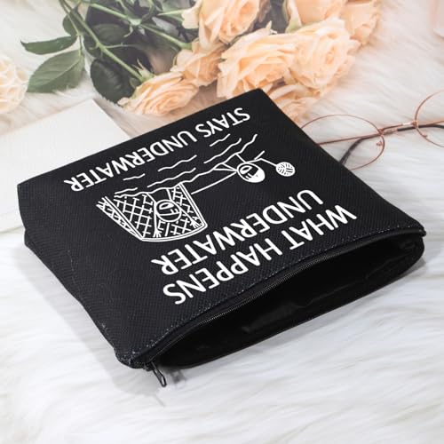 POFULL Water Polo Gifts Water Polo Player Gift What Happens Underwater Stays Underwater Cosmetic Bag (Stays Underwater black bag)