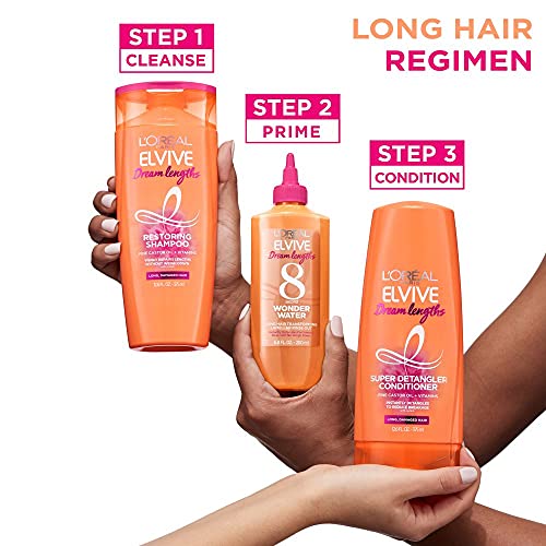 L'Oreal Paris Elvive Dream Lengths Restoring Shampoo with Fine Castor Oil and Vitamins B3 and B5 for Long, Damaged Hair, Visibly Repairs Damage Without Weighdown With System, 12.6 Fl; Oz