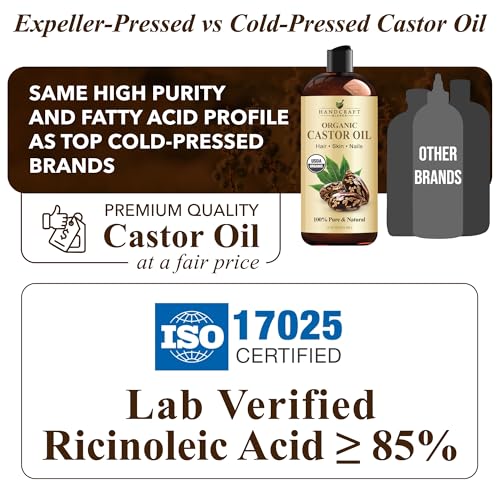 Organic Castor Oil 16 Fl Oz - Pure Nourishing Hair & Skin Moisturizer - Handcraft Blends