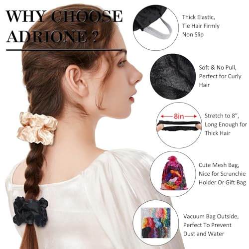 ADRIONE Satin Scrunchies 60 Pack - Silk Hair Ties for Women